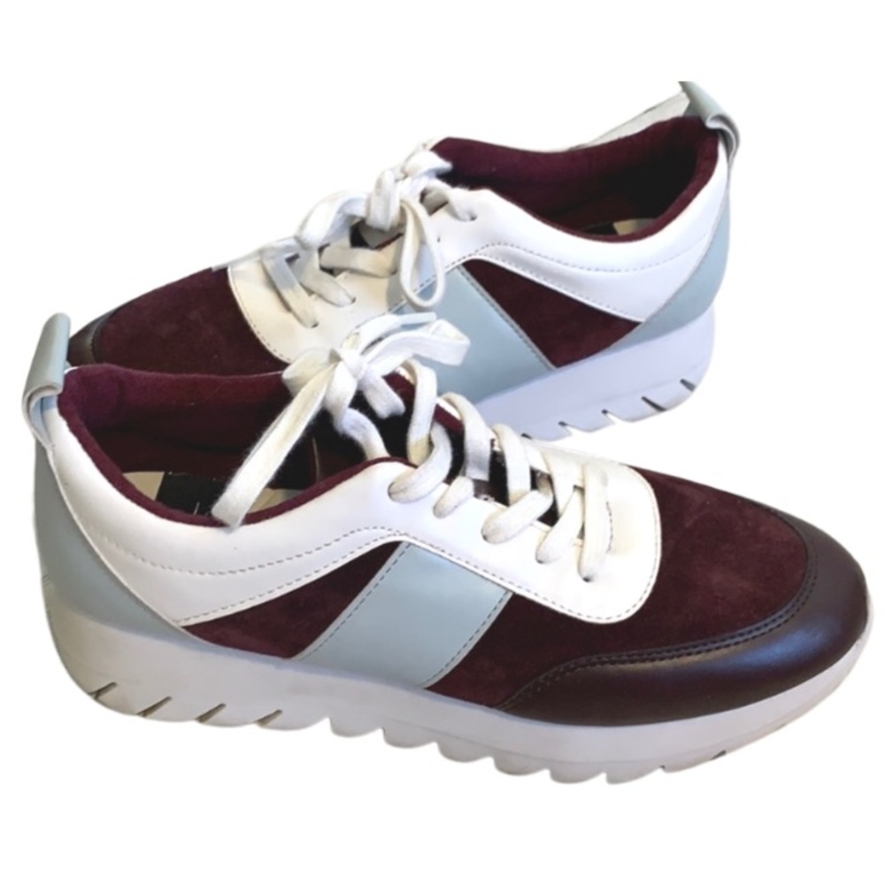 Zara Leather Sneakers, White burgundy and blue